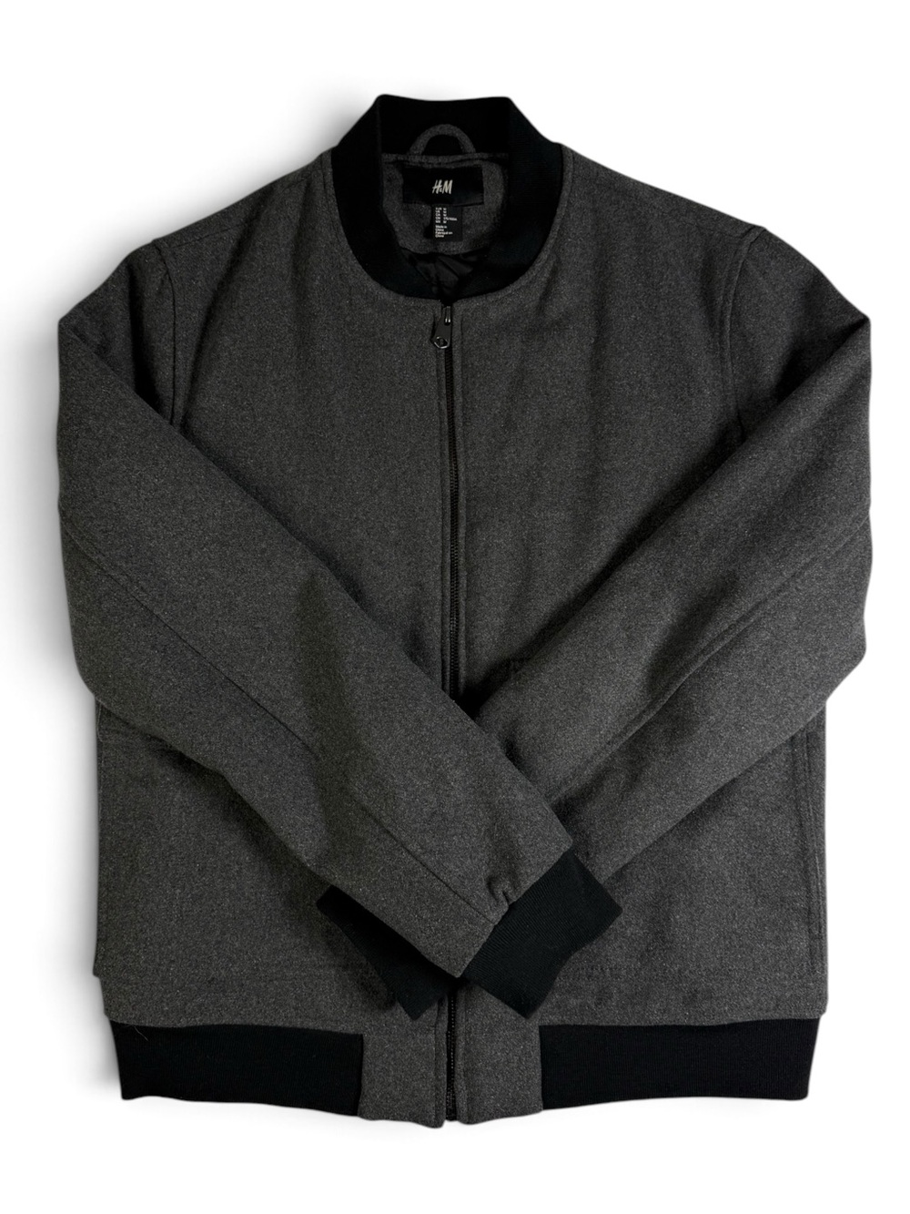 H&M Wool Blend Bomber Jacket Charcoal Black Men’s Medium Like New